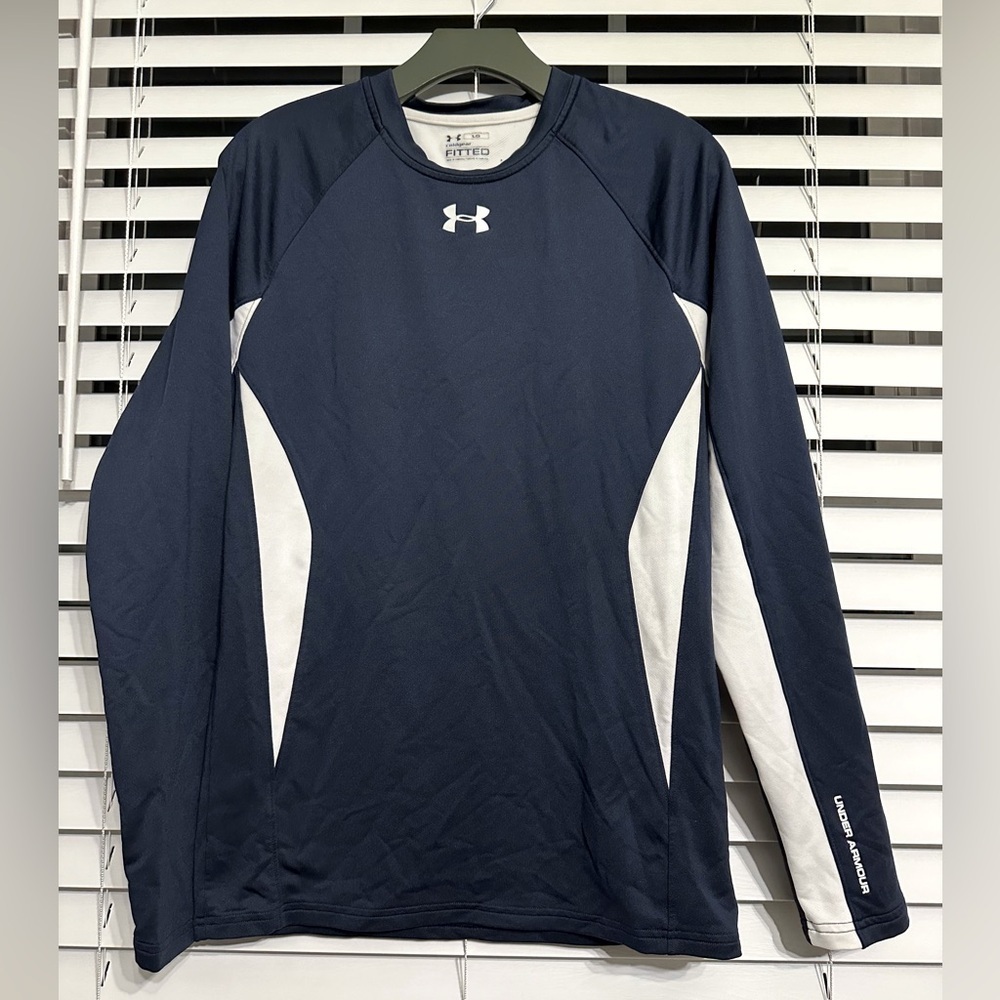 🖤 men’s Under Armor Cold gear fitted navy blue with white Size L
